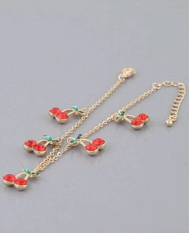Bejeweled Cherry Charm Bracelet Gold Red - stylish accessory for every outfit