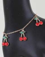 Bejeweled Cherry Charm Bracelet Gold Red for women - fashion jewelry by Palazzo Couture