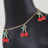 Bejeweled Cherry Charm Bracelet Gold Red for women - fashion jewelry by Palazzo Couture