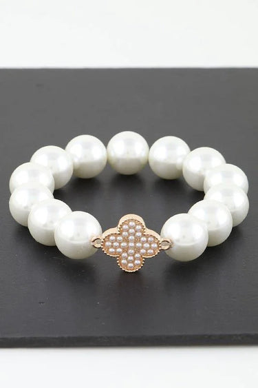 Bejeweled Clover Pearl Bracelet - chic women's accessory