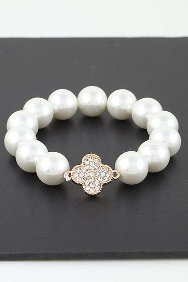 Bejeweled Clover Pearl Bracelet - trendy women's jewelry