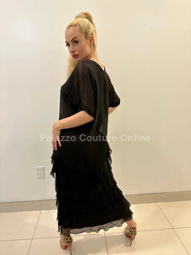 Women's Black maxi dress elegant style back view