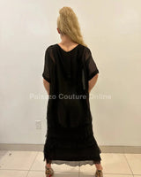 Bellissima Donna Italian Maxi Dress (Black) side view highlighting floor-length hemline