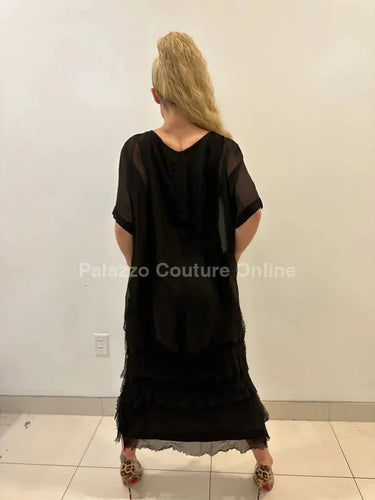 Bellissima Donna Italian Maxi Dress (Black) side view highlighting floor-length hemline