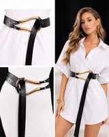 Imperial Black Waist Belt with Curved Metallic Detail - view 2