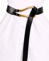 Imperial Black Waist Belt with Curved Metallic Detail - view 3