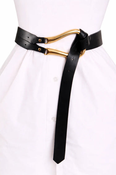 Imperial Black Waist Belt with Curved Metallic Detail - view 3