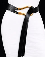 Imperial Black Waist Belt with Curved Metallic Detail - view 4