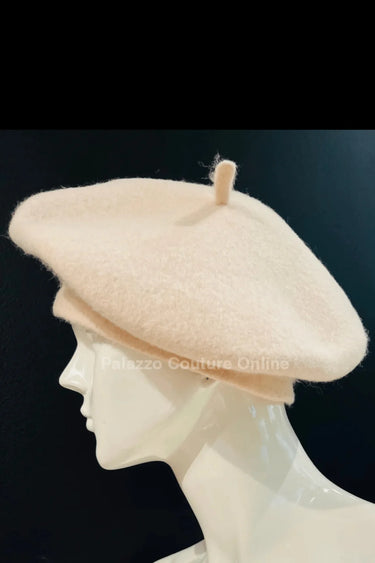 New York Beige Beret – Classic Wool Blend Hat - front view