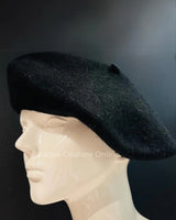 New York Black Beret – Classic Wool Blend Hat - front view