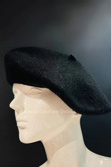 New York Black Beret – Classic Wool Blend Hat - front view
