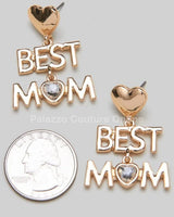 Best Mom Earrings with Heart Detail and Crystal Accent - view 2