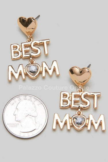 Best Mom Earrings with Heart Detail and Crystal Accent - view 2