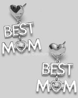 Best Mom Earrings with Heart Detail and Crystal Accent - view 3
