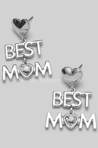 Best Mom Earrings with Heart Detail and Crystal Accent - view 3