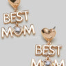 Best Mom Earrings with Heart Detail and Crystal Accent - front view