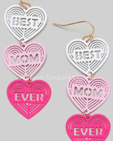 Mom Dangle Earrings with triple heart design