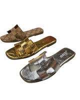 Moonlight Chic Silver Slide Sandals with Metallic H Cut-Out Design - view 5