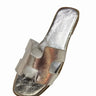 Moonlight Chic Silver Slide Sandals with Metallic H Cut-Out Design - front view