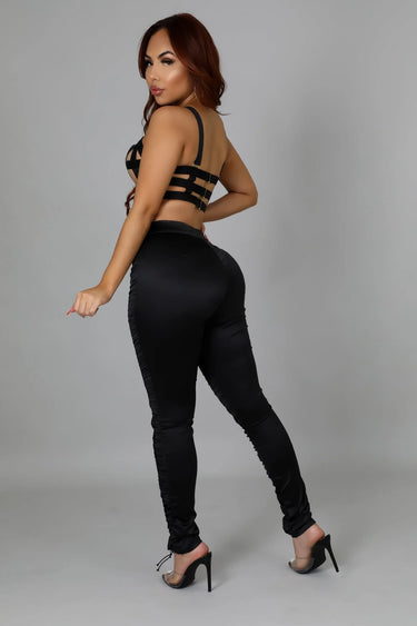 Women's Black pant set high waist style back view