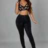 Better Nights Black Two Piece Set with Ruched High Waist Pants front view showing complete two piece pant set