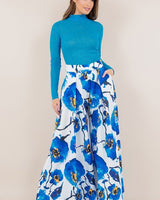 Big Blue Flower Print Wide Leg Palazzo Pants - Palazzo Couture Online