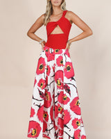 Big Red Flower Print Wide Leg Palazzo Pants - Palazzo Couture Online
