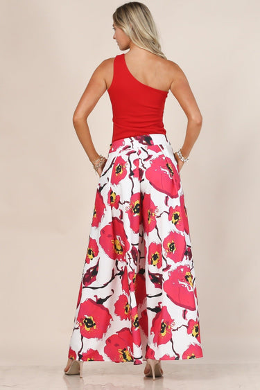 Big Red Flower Print Wide Leg Palazzo Pants - Palazzo Couture Online