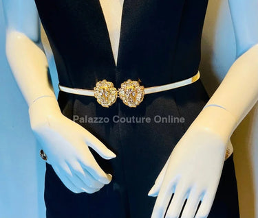 Big Safari Elastic Lion face Belt (Gold) - women's statement waist belt accessory