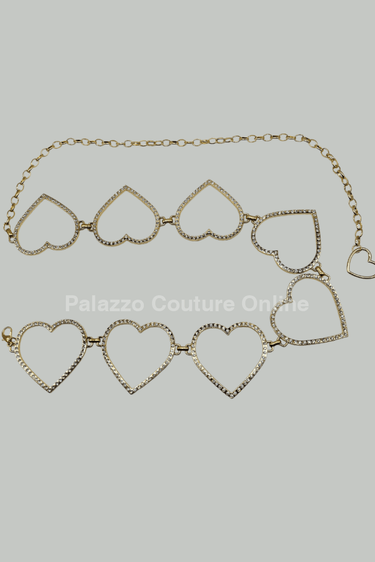 Big Sequence Heart Rhinestone Chain Belt (Gold) - Palazzo Couture Online