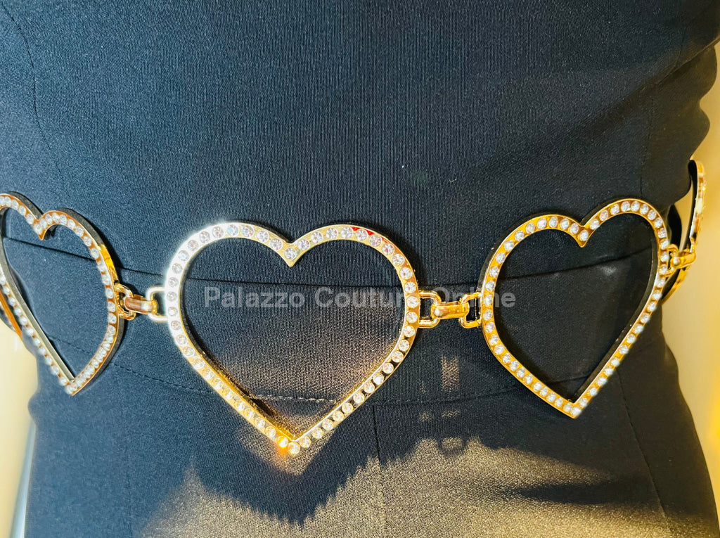 Big Sequence Heart Rhinestone Chain Belt (Gold)