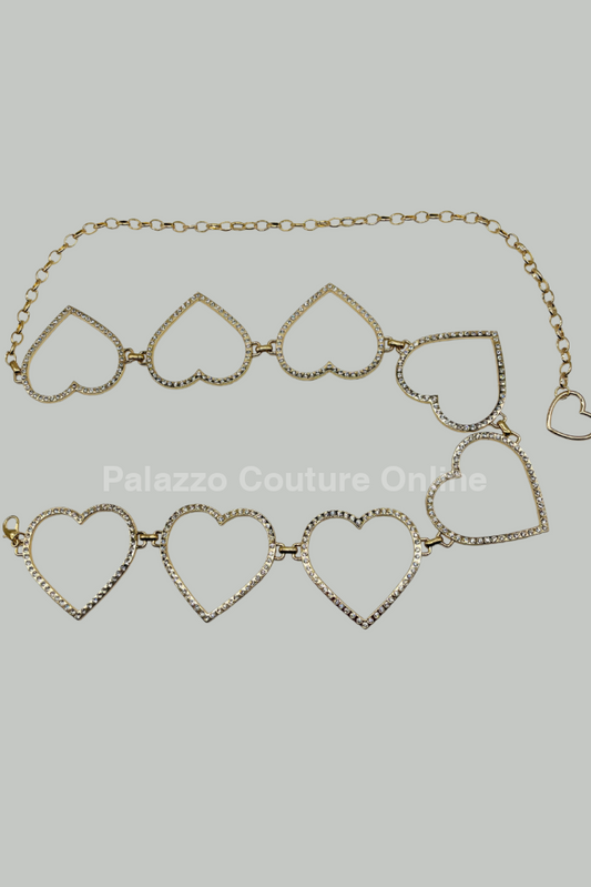 Big Sequence Heart Rhinestone Chain Belt (Gold) One Size / Gold