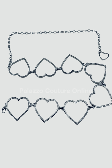 Big Sequence Heart Rhinestone Chain Belt (Silver) - Palazzo Couture Online
