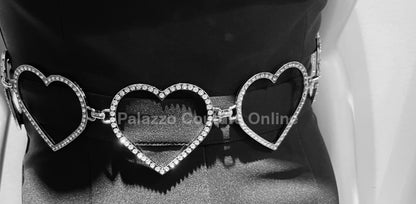 Big Sequence Heart Rhinestone Chain Belt (Silver)