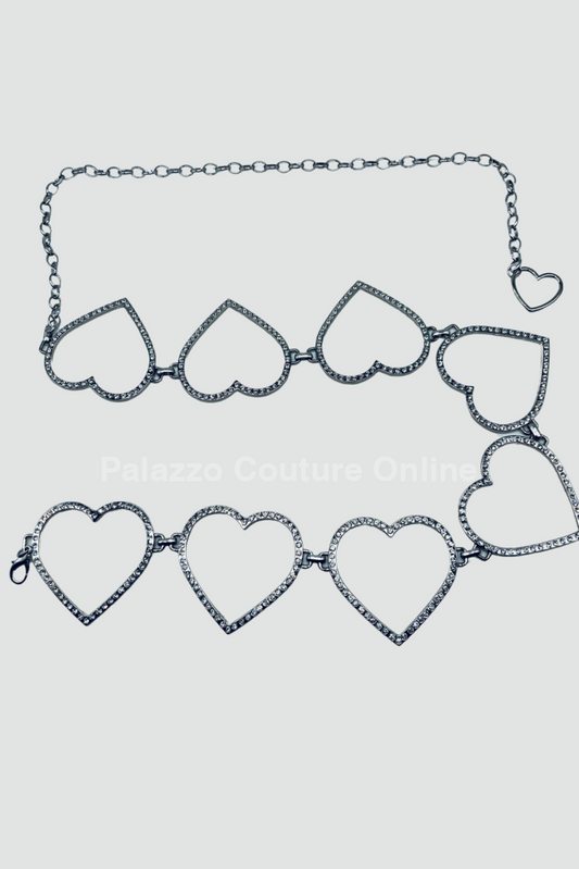 Big Sequence Heart Rhinestone Chain Belt (Silver) One Size / Silver
