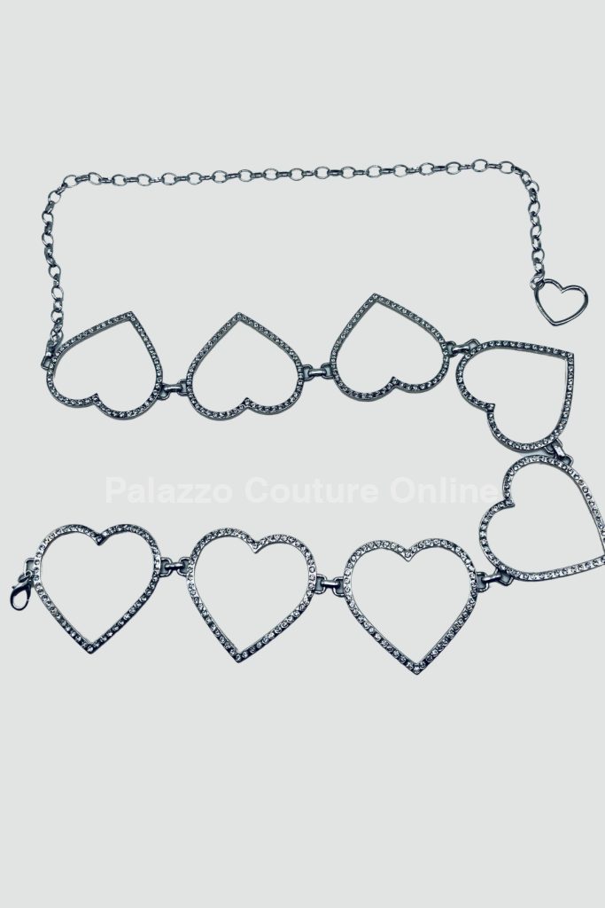 Big Sequence Heart Rhinestone Chain Belt (Silver) One Size / Silver