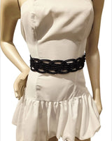 Black elastic wide belt with wave clasp - stylish women's waist accessory
