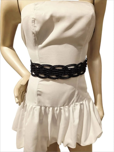 Black elastic wide belt with wave clasp - stylish women's waist accessory