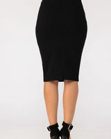 Fashion Buckle Black Pencil Skirt – High Waist Knee Length - view 3