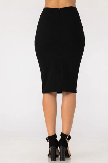 Fashion Buckle Black Pencil Skirt – High Waist Knee Length - view 3