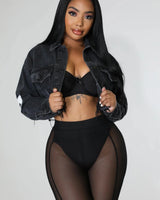 Black Hollywood Denim Jacket – Oversized Cropped Statement Fit - chic outerwear by Palazzo Couture