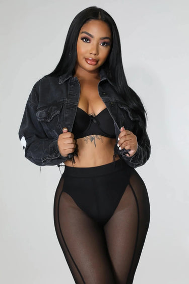 Black Hollywood Denim Jacket – Oversized Cropped Statement Fit - chic outerwear by Palazzo Couture