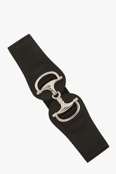 Black Equestrian Horsebit Wide Elastic Waist Belt – Silver Statement Buckle - view 2