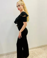 Black Jumpsuit Ruffle Detailed Fashion Jumpsuit with Belt - chic one-piece by Palazzo Couture