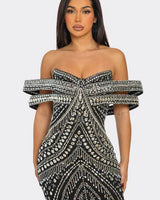 Black Rhinestone Mini Dress – Glam Luxe Fit side view highlighting short hemline