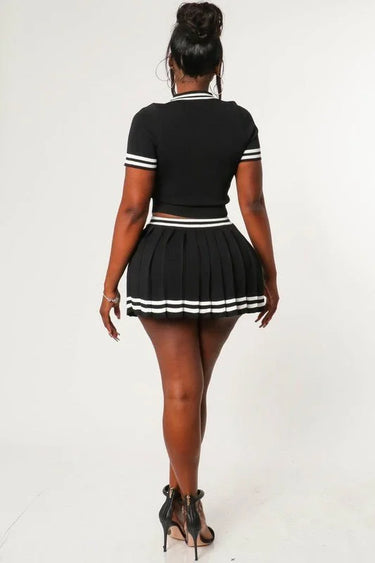Black Skirt Set – 40 Love Two‑Piece Matching Set side view showing skirt silhouette and fit