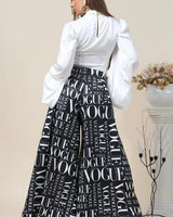 Black Vogue Print Palazzo Pants - view 2