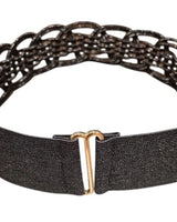 Black waist cinch belt with wave buckle - women's outfit accessory by Palazzo Couture