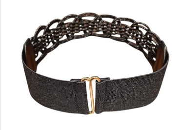 Black waist cinch belt with wave buckle - women's outfit accessory by Palazzo Couture