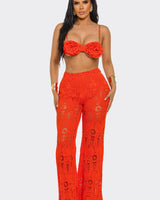 Bloom & Lace Crochet Pant Set Coral - Palazzo Couture Online